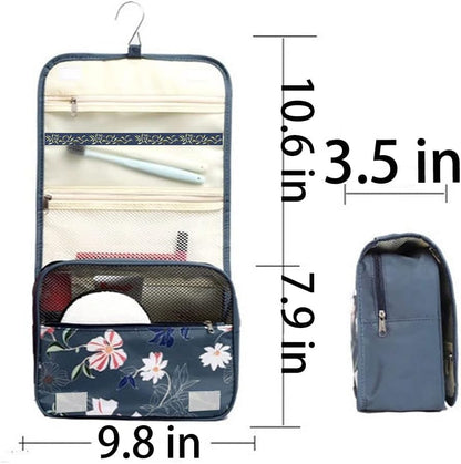 Travel Hanging Toiletry Bag Cosmetic Bag Makeup Organizers for Men & Women with Sturdy Hook (Blue flower)