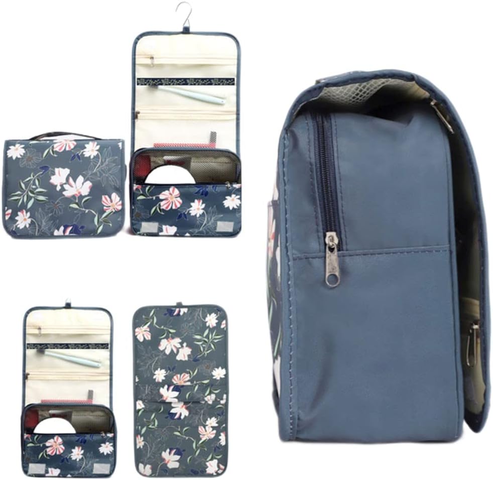 Travel Hanging Toiletry Bag Cosmetic Bag Makeup Organizers for Men & Women with Sturdy Hook (Blue flower)