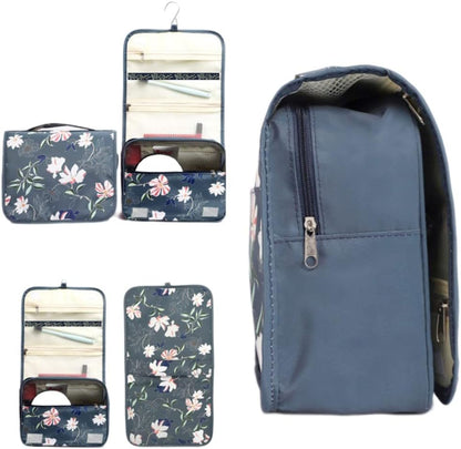 Travel Hanging Toiletry Bag Cosmetic Bag Makeup Organizers for Men & Women with Sturdy Hook (Blue flower)