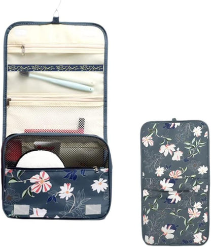 Travel Hanging Toiletry Bag Cosmetic Bag Makeup Organizers for Men & Women with Sturdy Hook (Blue flower)