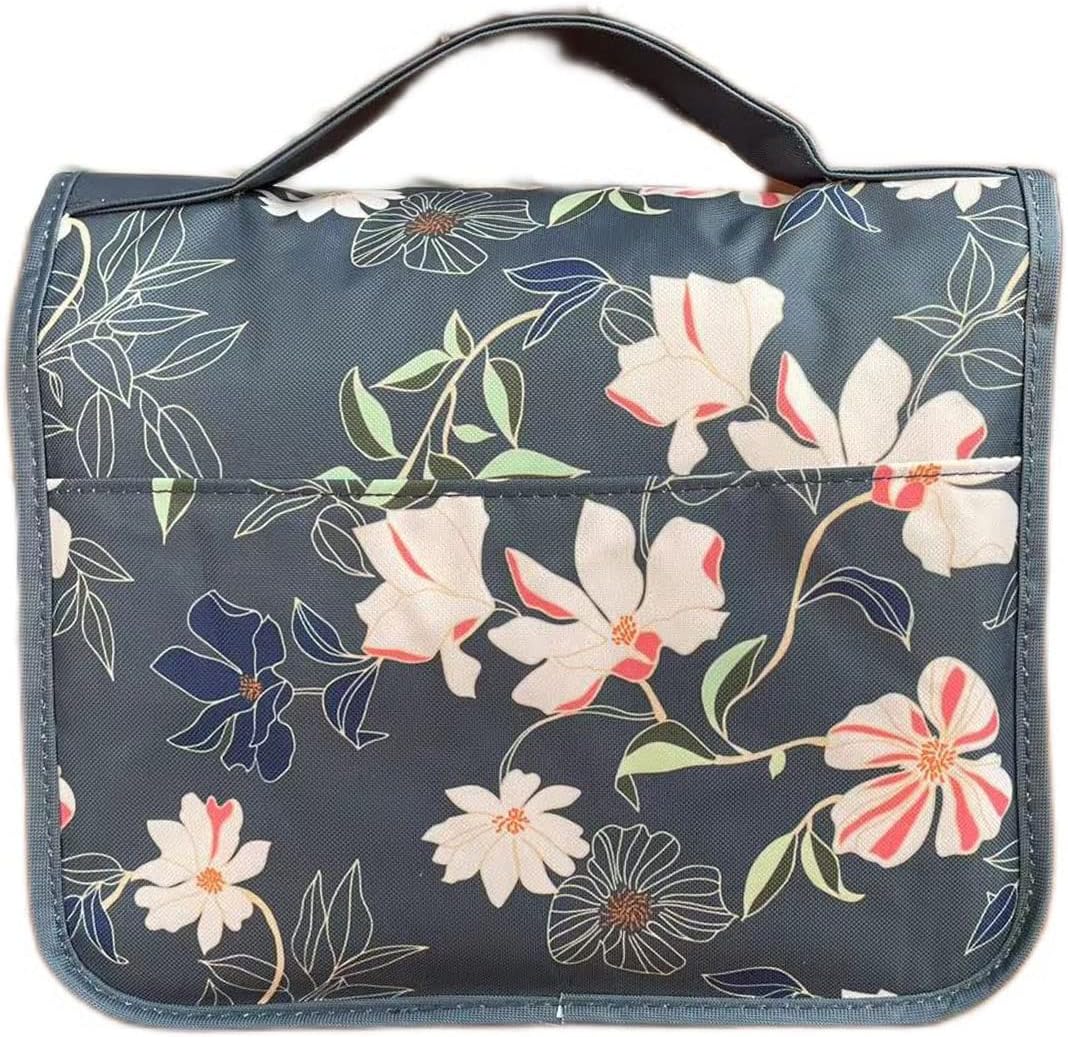 Travel Hanging Toiletry Bag Cosmetic Bag Makeup Organizers for Men & Women with Sturdy Hook (Blue flower)