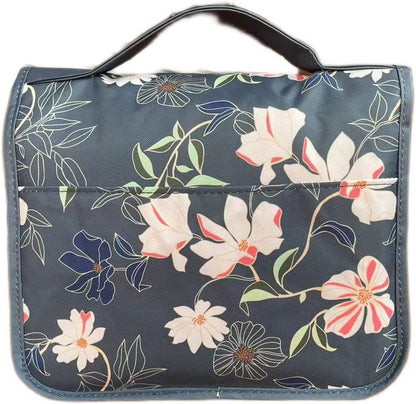 Travel Hanging Toiletry Bag Cosmetic Bag Makeup Organizers for Men & Women with Sturdy Hook (Blue flower)