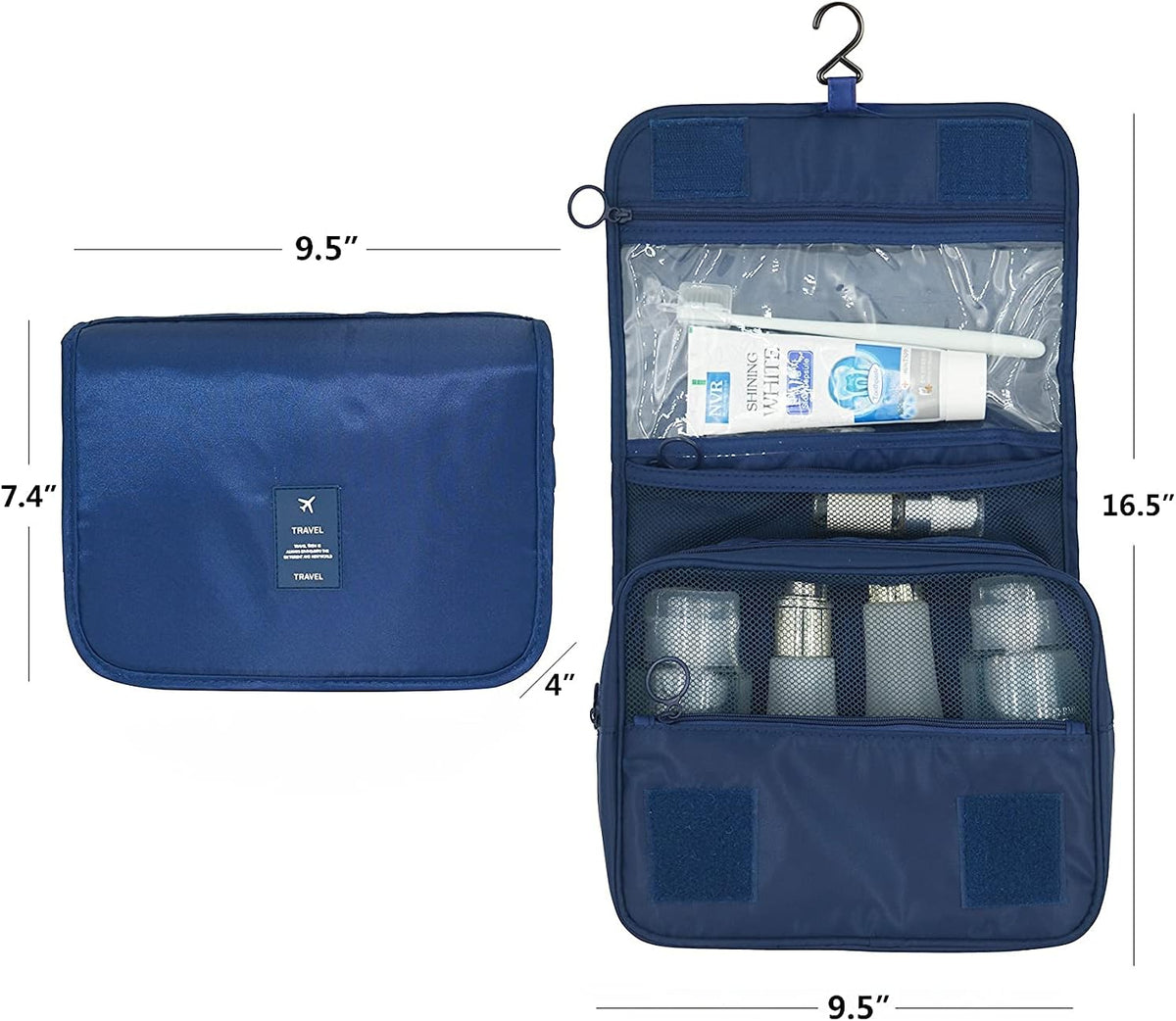 Travel Hanging Toiletry Bag Cosmetic Bag Makeup Organizers for Men & Women with Sturdy Hook (Blue flower)