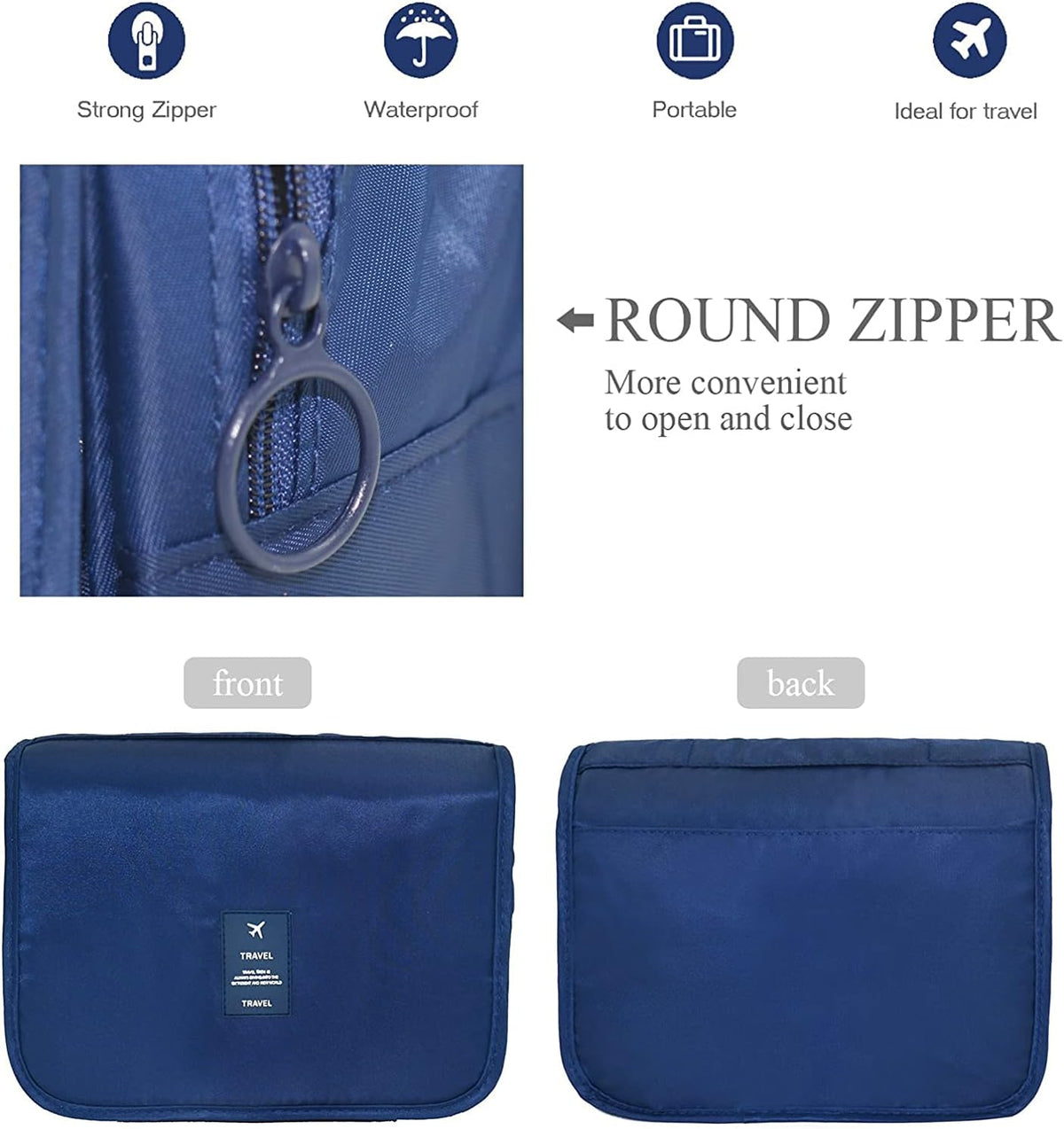 Travel Hanging Toiletry Bag Cosmetic Bag Makeup Organizers for Men & Women with Sturdy Hook (Blue flower)