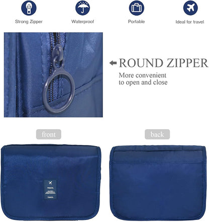Travel Hanging Toiletry Bag Cosmetic Bag Makeup Organizers for Men & Women with Sturdy Hook (Blue flower)