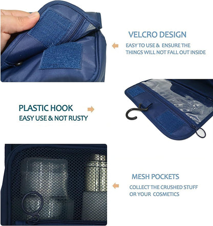 Travel Hanging Toiletry Bag Cosmetic Bag Makeup Organizers for Men & Women with Sturdy Hook (Blue flower)