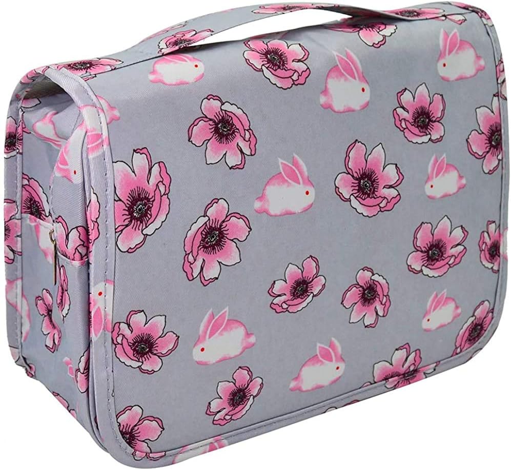 Travel Hanging Toiletry Bag Cosmetic Bag Makeup Organizers for Men & Women with Sturdy Hook (Blue flower)