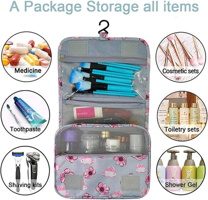 Travel Hanging Toiletry Bag Cosmetic Bag Makeup Organizers for Men & Women with Sturdy Hook (Blue flower)