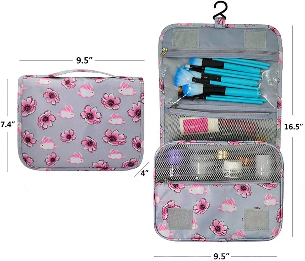 Travel Hanging Toiletry Bag Cosmetic Bag Makeup Organizers for Men & Women with Sturdy Hook (Blue flower)