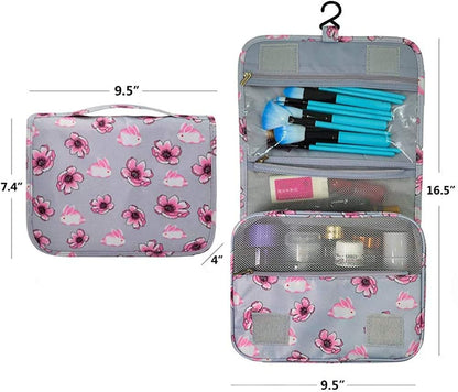 Travel Hanging Toiletry Bag Cosmetic Bag Makeup Organizers for Men & Women with Sturdy Hook (Blue flower)