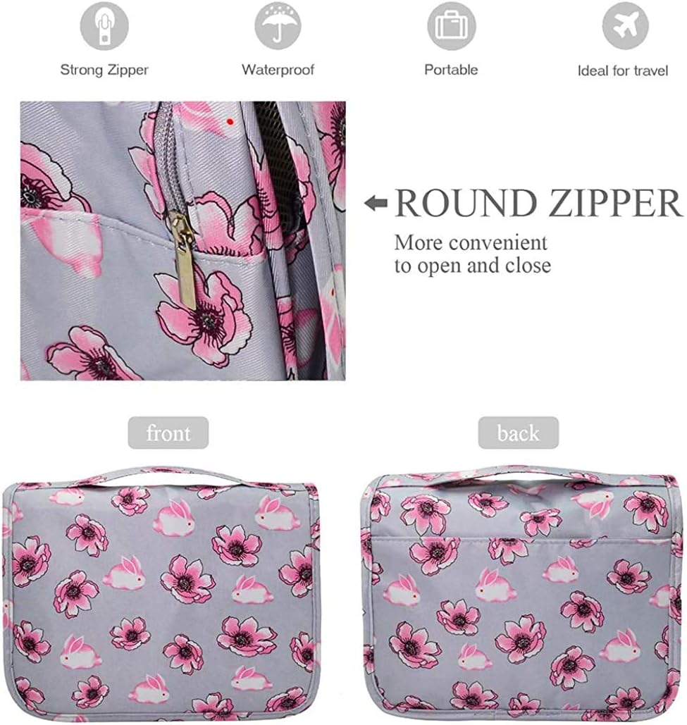 Travel Hanging Toiletry Bag Cosmetic Bag Makeup Organizers for Men & Women with Sturdy Hook (Blue flower)