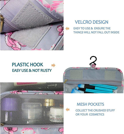 Travel Hanging Toiletry Bag Cosmetic Bag Makeup Organizers for Men & Women with Sturdy Hook (Blue flower)