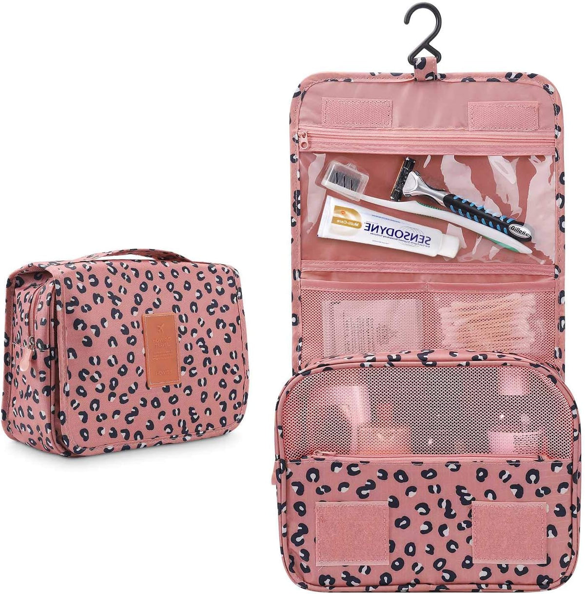 Travel Hanging Toiletry Bag Cosmetic Bag Makeup Organizers for Men & Women with Sturdy Hook (Blue flower)