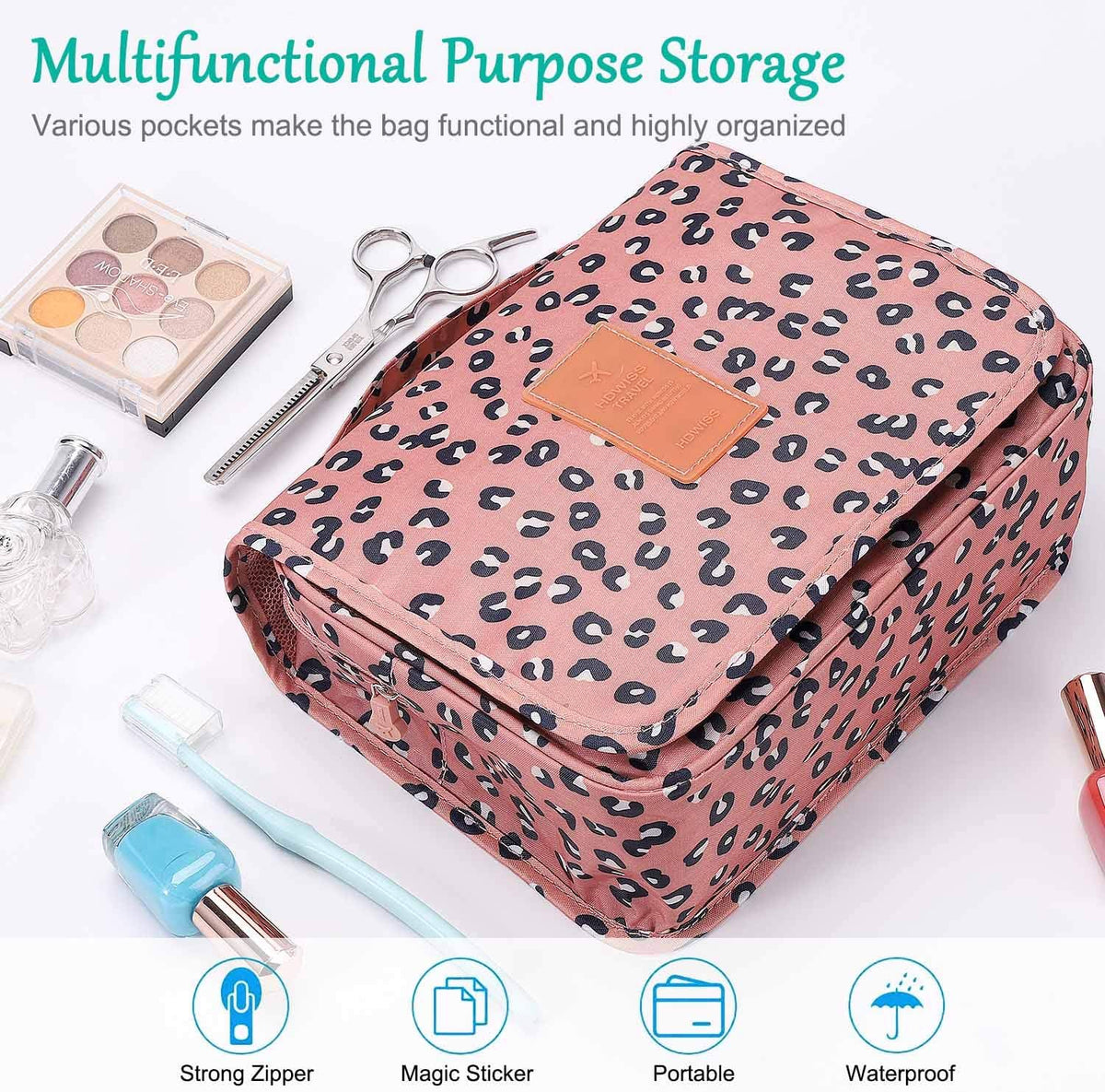 Travel Hanging Toiletry Bag Cosmetic Bag Makeup Organizers for Men & Women with Sturdy Hook (Blue flower)
