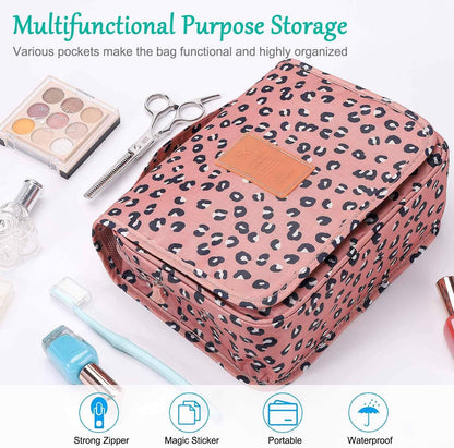 Travel Hanging Toiletry Bag Cosmetic Bag Makeup Organizers for Men & Women with Sturdy Hook (Blue flower)