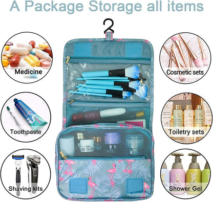Travel Hanging Toiletry Bag Cosmetic Bag Makeup Organizers for Men & Women with Sturdy Hook (Blue flower)