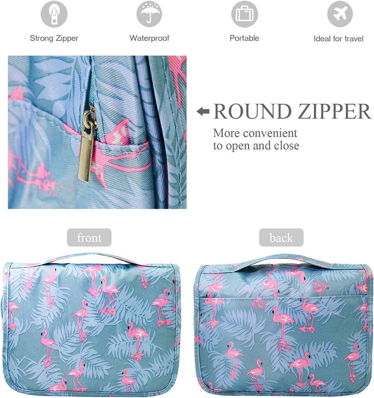 Travel Hanging Toiletry Bag Cosmetic Bag Makeup Organizers for Men & Women with Sturdy Hook (Blue flower)