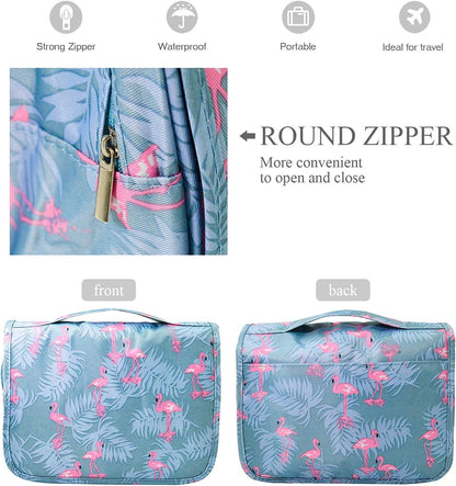 Travel Hanging Toiletry Bag Cosmetic Bag Makeup Organizers for Men & Women with Sturdy Hook (Blue flower)