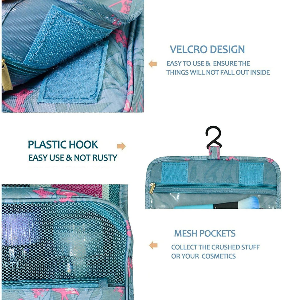 Travel Hanging Toiletry Bag Cosmetic Bag Makeup Organizers for Men & Women with Sturdy Hook (Blue flower)
