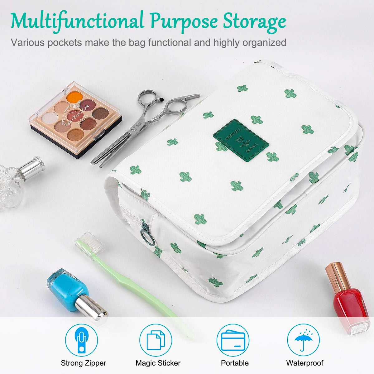 Travel Hanging Toiletry Bag Cosmetic Bag Makeup Organizers for Men & Women with Sturdy Hook (Blue flower)