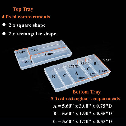2-Tier Trays Clear Gray Plastic Storage Container Organizer Box, Multipurpose Portable Carrying Case with Latch Lock and Handle for Art, Craft, Sewing Supplies, First Aid, Makeup
