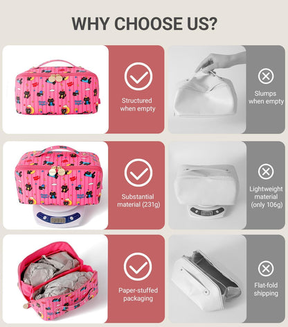 Travel Makeup Bag for Women, Large Cosmetic Organizer with Open-Flat Design, Clear Divider & Handle - Waterproof PU Leather Toiletry Case (Floral Pattern)