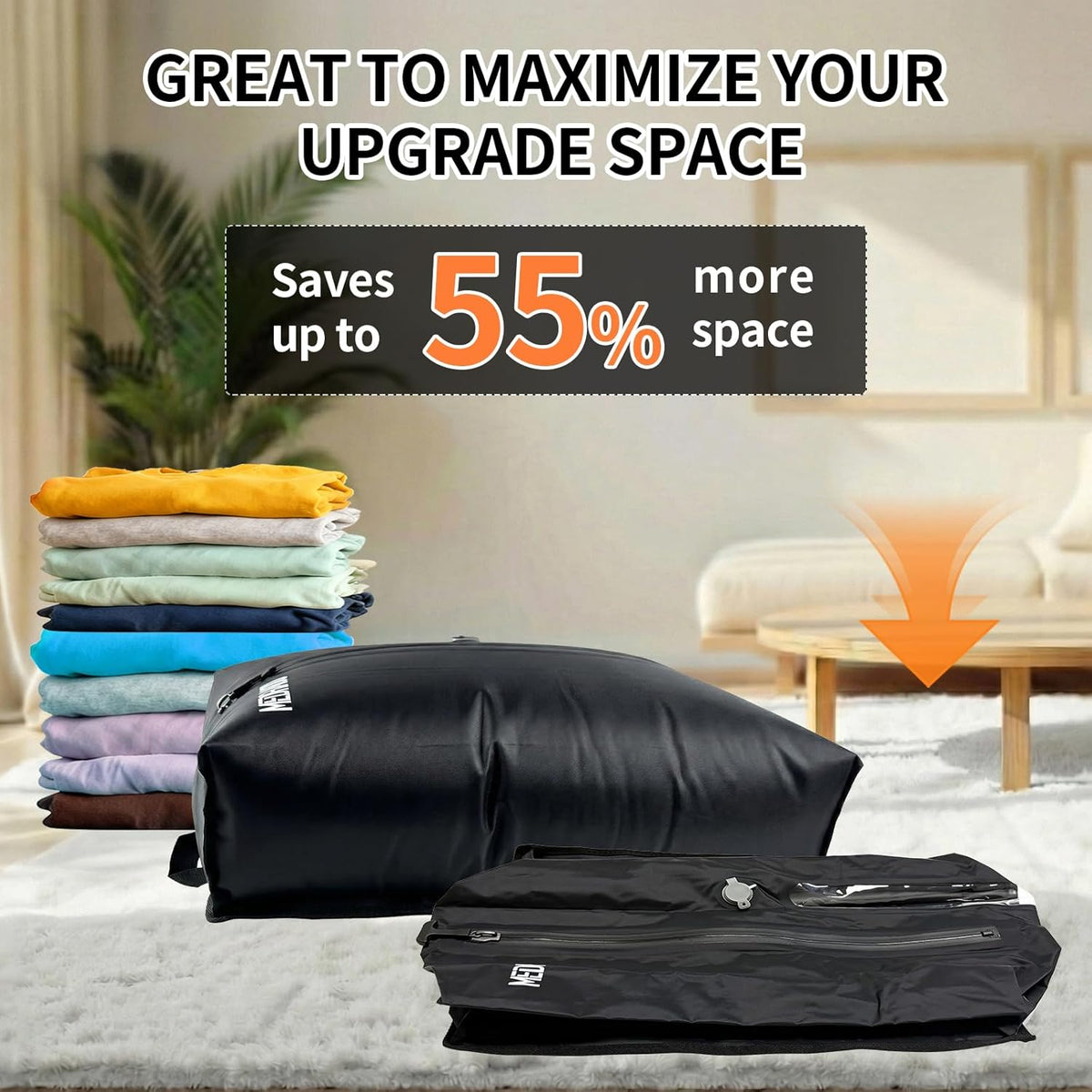 Luggage with Wireless Pump, Compression Bags for Carry On Suitcases and Backpack, Vacuum Seal Packing cube for Cloth Packing(+ PUMP)