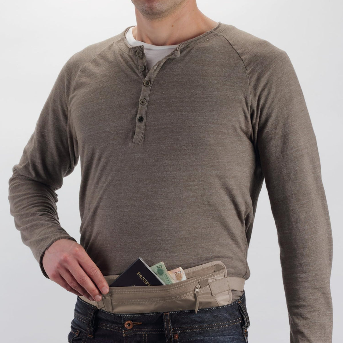 Undercover Hidden Pocket - Travel Money Belt for Men and Women, Khaki