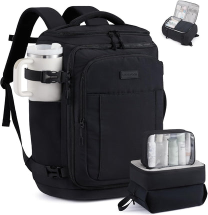 Travel Backpack for Women & Men, 40L TSA Approved Carry On Backpack with 3 Packing Cubes, Waterproof Weekender Overnight Bag for 2-4 Day Trips, Business & Travel Essentials, Slate Green-Black