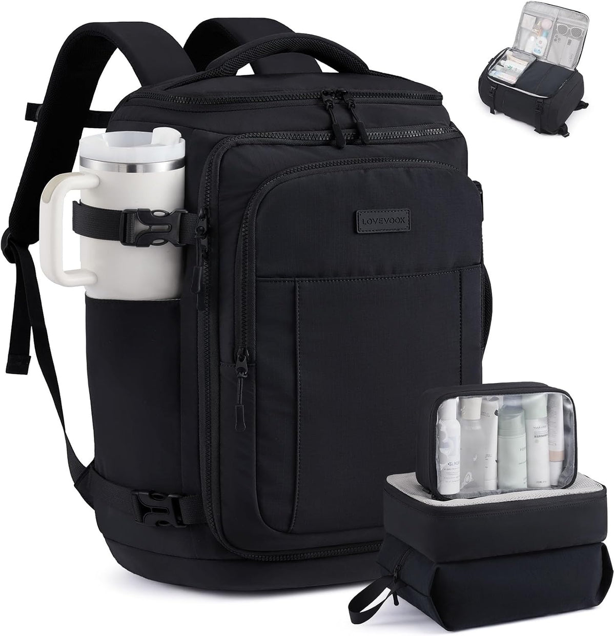 Travel Backpack for Women & Men, 40L TSA Approved Carry On Backpack with 3 Packing Cubes, Waterproof Weekender Overnight Bag for 2-4 Day Trips, Business & Travel Essentials, Slate Green-Black