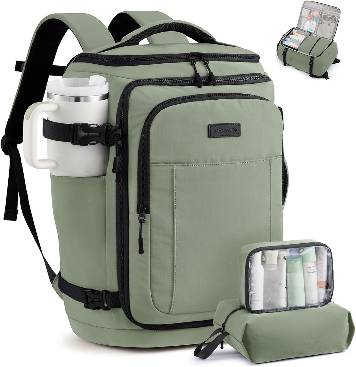 Travel Backpack for Women & Men, 40L TSA Approved Carry On Backpack with 3 Packing Cubes, Waterproof Weekender Overnight Bag for 2-4 Day Trips, Business & Travel Essentials, Slate Green-Black