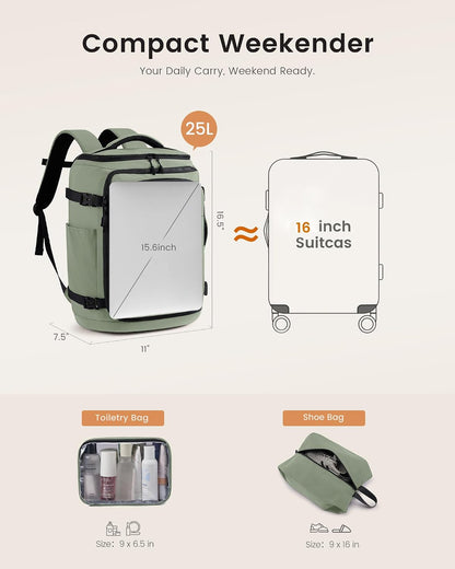Travel Backpack for Women & Men, 40L TSA Approved Carry On Backpack with 3 Packing Cubes, Waterproof Weekender Overnight Bag for 2-4 Day Trips, Business & Travel Essentials, Slate Green-Black