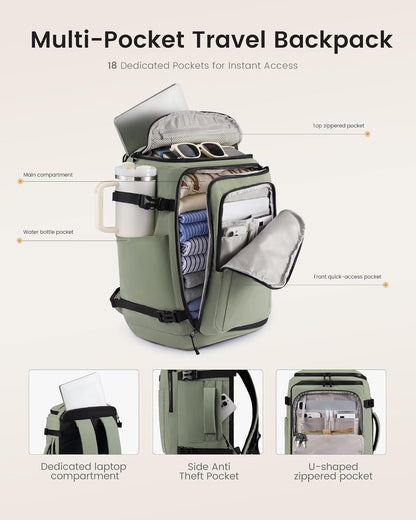 Travel Backpack for Women & Men, 40L TSA Approved Carry On Backpack with 3 Packing Cubes, Waterproof Weekender Overnight Bag for 2-4 Day Trips, Business & Travel Essentials, Slate Green-Black