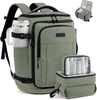 Travel Backpack for Women & Men, 40L TSA Approved Carry On Backpack with 3 Packing Cubes, Waterproof Weekender Overnight Bag for 2-4 Day Trips, Business & Travel Essentials, Slate Green-Black
