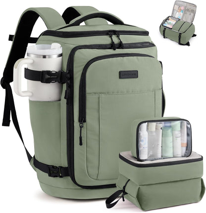 Travel Backpack for Women & Men, 40L TSA Approved Carry On Backpack with 3 Packing Cubes, Waterproof Weekender Overnight Bag for 2-4 Day Trips, Business & Travel Essentials, Slate Green-Black