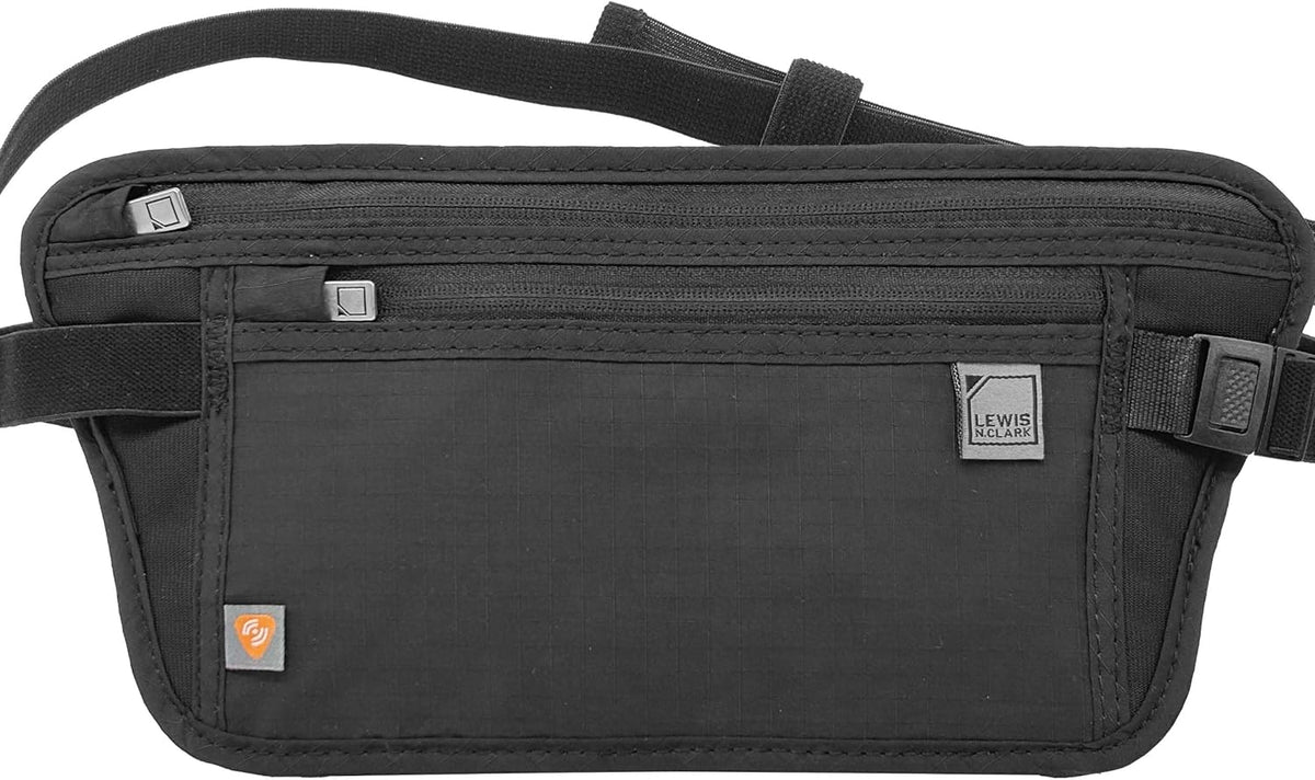 Travel Money Belt Pouch, Slim RFID Blocking Anti Theft Waist Stash Pouches for Cash, Cards and Passport Holder
