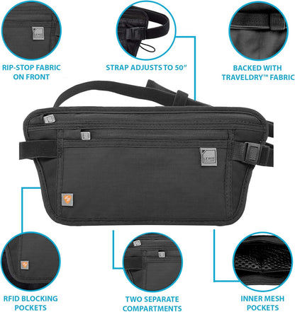 Travel Money Belt Pouch, Slim RFID Blocking Anti Theft Waist Stash Pouches for Cash, Cards and Passport Holder