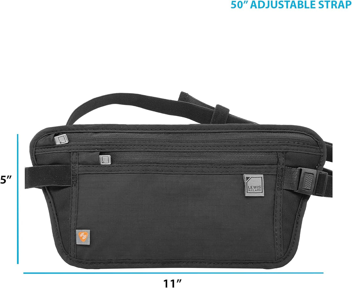 Travel Money Belt Pouch, Slim RFID Blocking Anti Theft Waist Stash Pouches for Cash, Cards and Passport Holder
