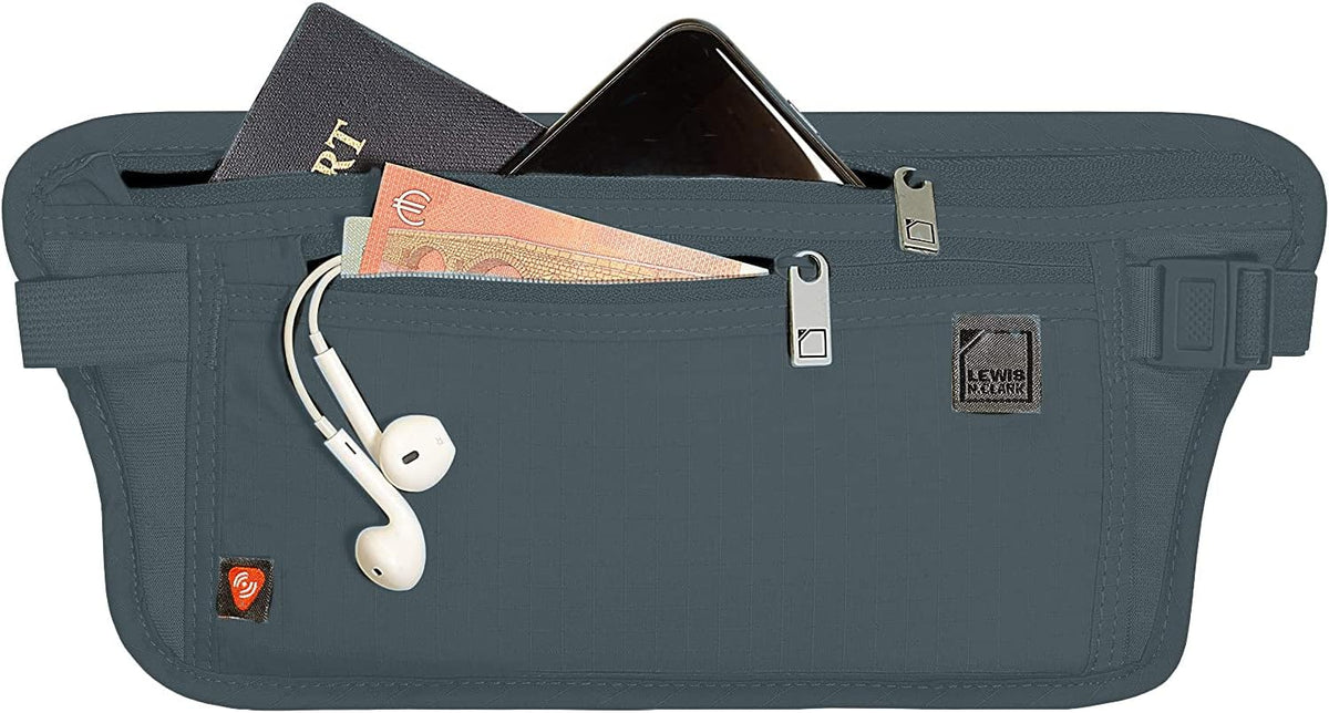 Travel Money Belt Pouch, Slim RFID Blocking Anti Theft Waist Stash Pouches for Cash, Cards and Passport Holder