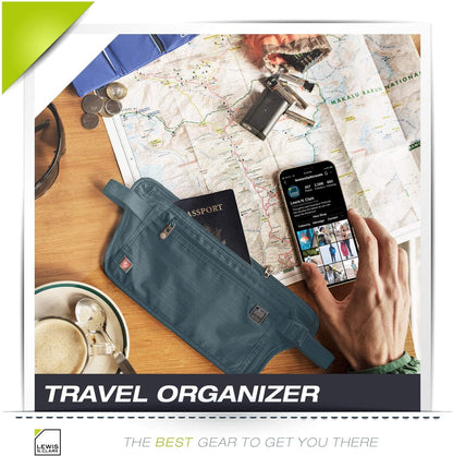 Travel Money Belt Pouch, Slim RFID Blocking Anti Theft Waist Stash Pouches for Cash, Cards and Passport Holder