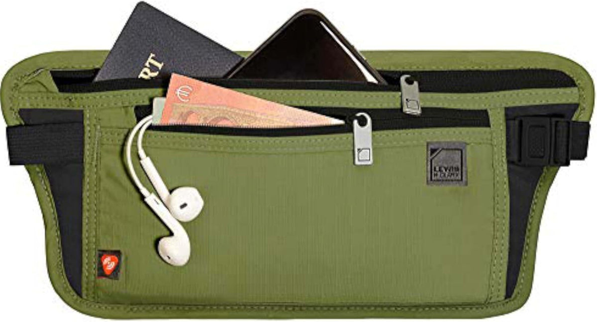 Travel Money Belt Pouch, Slim RFID Blocking Anti Theft Waist Stash Pouches for Cash, Cards and Passport Holder