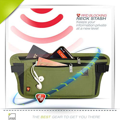 Travel Money Belt Pouch, Slim RFID Blocking Anti Theft Waist Stash Pouches for Cash, Cards and Passport Holder