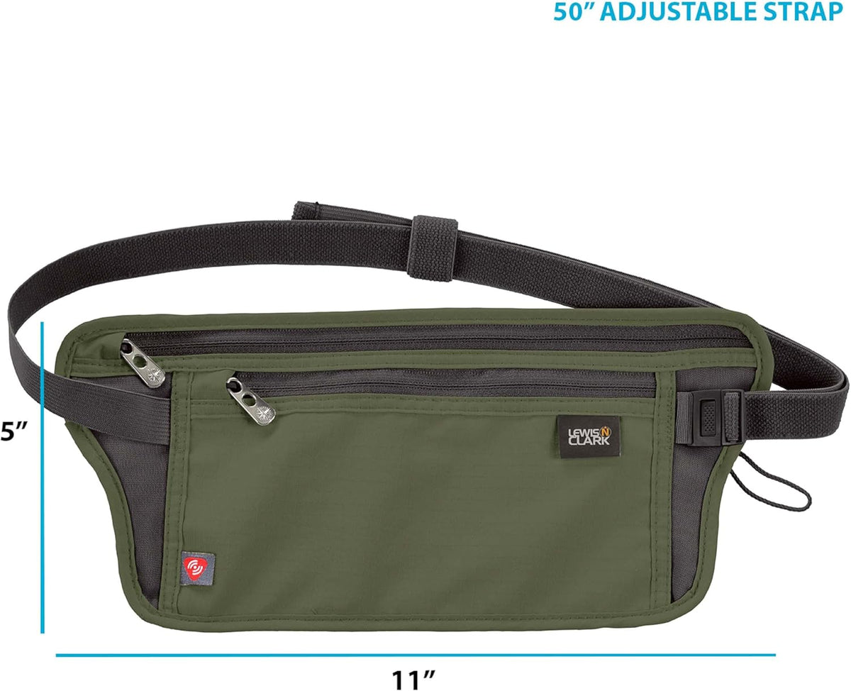 Travel Money Belt Pouch, Slim RFID Blocking Anti Theft Waist Stash Pouches for Cash, Cards and Passport Holder