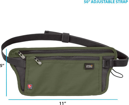 Travel Money Belt Pouch, Slim RFID Blocking Anti Theft Waist Stash Pouches for Cash, Cards and Passport Holder
