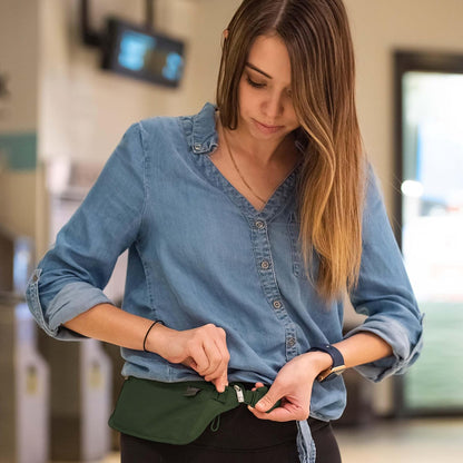 Travel Money Belt Pouch, Slim RFID Blocking Anti Theft Waist Stash Pouches for Cash, Cards and Passport Holder