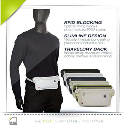Travel Money Belt Pouch, Slim RFID Blocking Anti Theft Waist Stash Pouches for Cash, Cards and Passport Holder