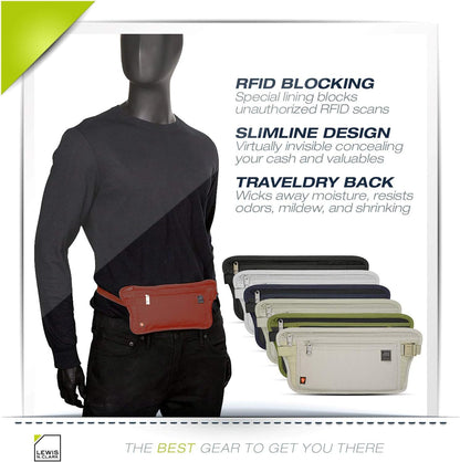 Travel Money Belt Pouch, Slim RFID Blocking Anti Theft Waist Stash Pouches for Cash, Cards and Passport Holder