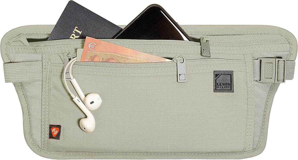 Travel Money Belt Pouch, Slim RFID Blocking Anti Theft Waist Stash Pouches for Cash, Cards and Passport Holder