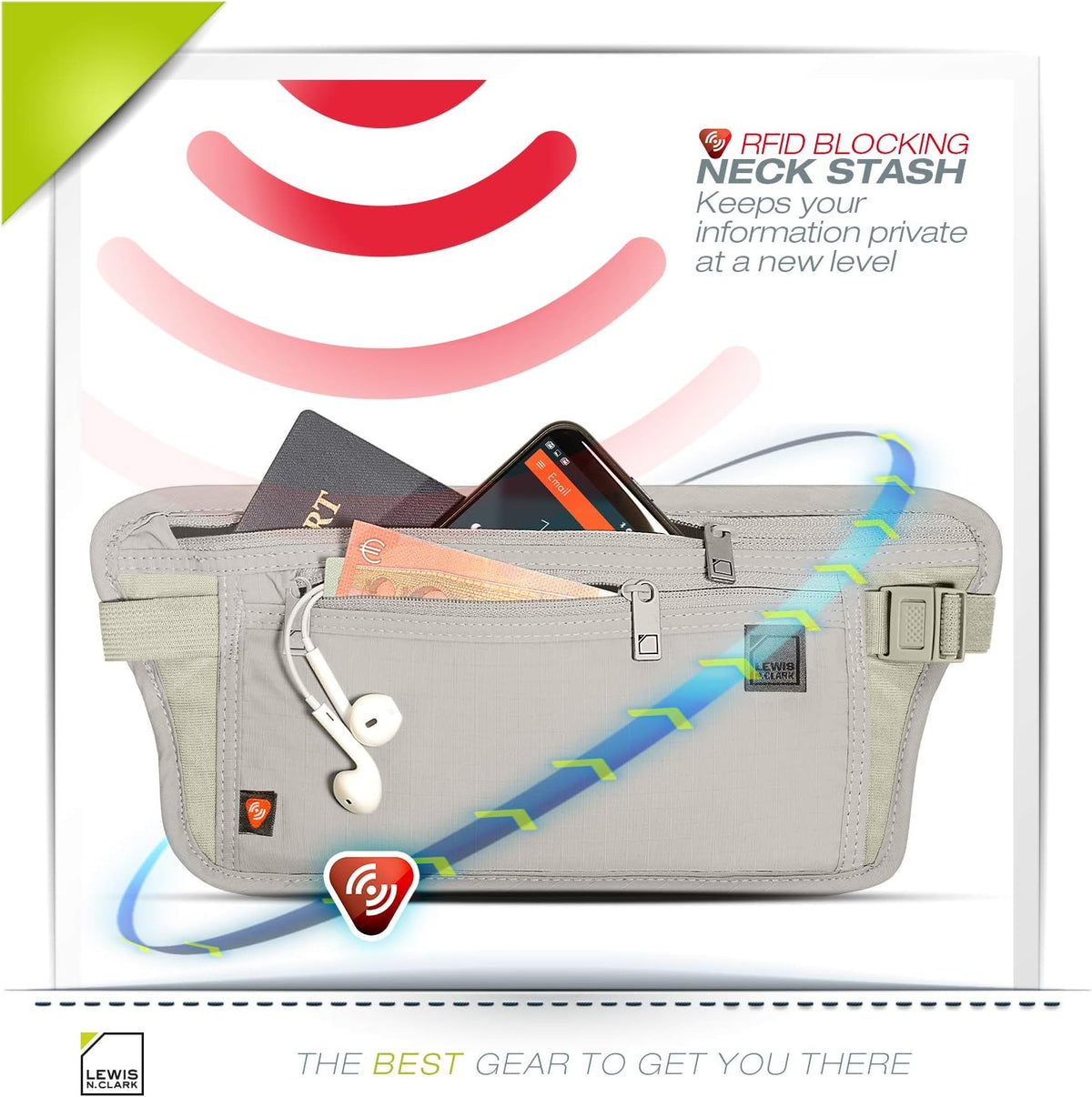 Travel Money Belt Pouch, Slim RFID Blocking Anti Theft Waist Stash Pouches for Cash, Cards and Passport Holder