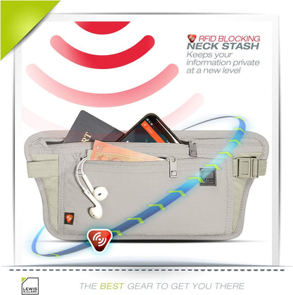 Travel Money Belt Pouch, Slim RFID Blocking Anti Theft Waist Stash Pouches for Cash, Cards and Passport Holder